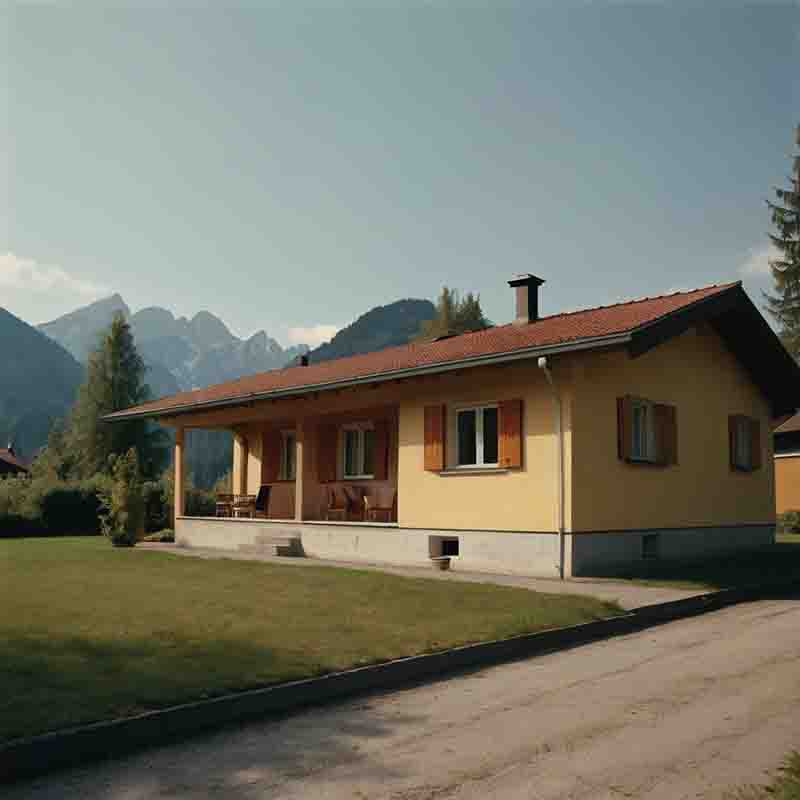 Ein Wohnhaus mit einem markanten Dach, das harmonisch in die natürliche Umgebung vom Chiemgau in den Chiemgauer Bergen integriert ist.